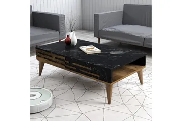 Valensiya Sofabord 105 cm - Valnøtt/Svart/Marmor - Møbler - Bord - Sofabord & salongbord