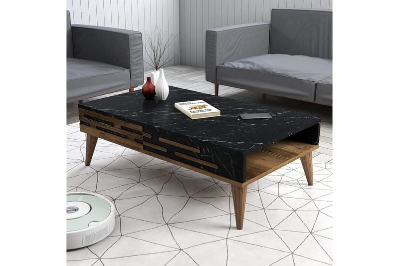 Valensiya Sofabord 105 cm - Valnøtt/Svart/Marmor - Møbler - Bord - Sofabord & salongbord