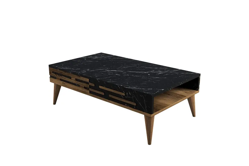 Valensiya Sofabord 105 cm, Valnøtt/Svart/Marmor