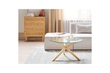 Valley Rundt Salongbord i Glass med Trebent Understell i Tre - Klar - Møbler - Bord - Sofabord & salongbord