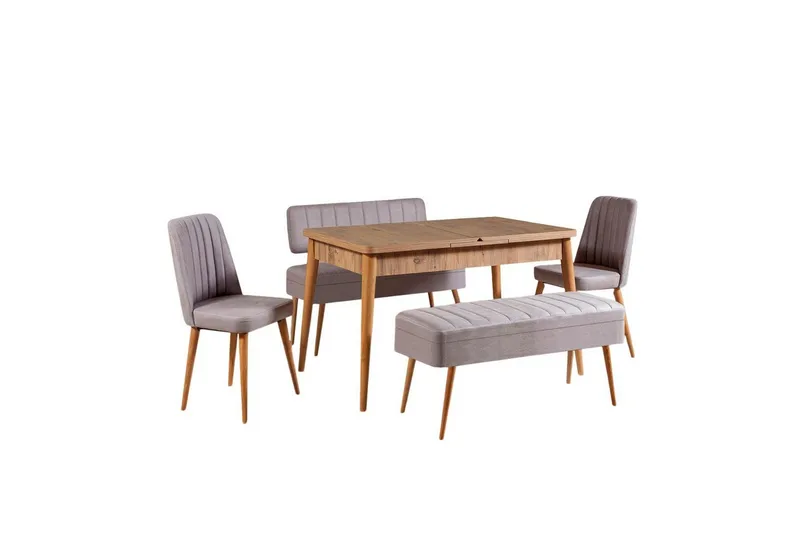 Valsot Spisegruppe 129 cm Rektangulær, Natur/Grå