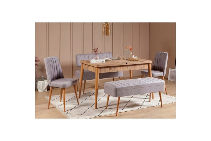 Valsot Spisegruppe 129 cm Rektangulær - Natur/Grå - Møbler - Bord - Spisegruppe