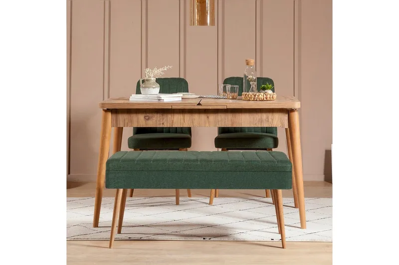 Valsot Spisegruppe 129 cm Rektangulær - Natur/Grønn - Møbler - Bord - Spisegruppe