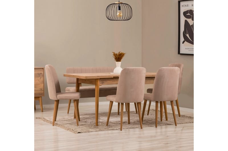 Valsot Spisegruppe Rektangulær - Beige - Møbler - Bord - Spisegruppe