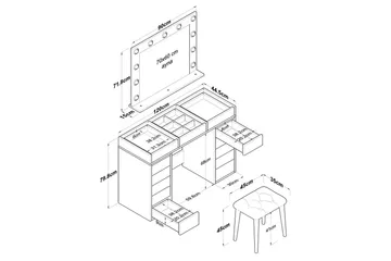 Varlin Sminkebord 120 cm - Hvit - Møbler - Bord - Sminkebord & toalettbord