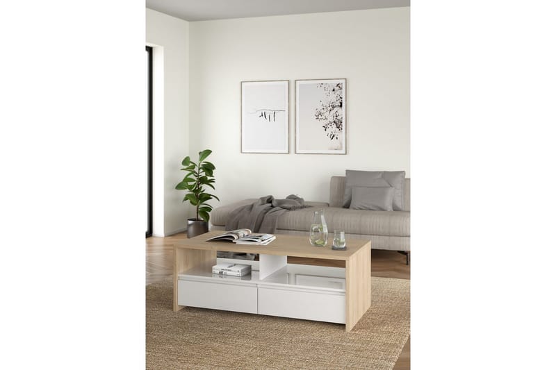 Varun Sofabord 120 cm - Hvit/Natur - Møbler - Bord - Sofabord & salongbord