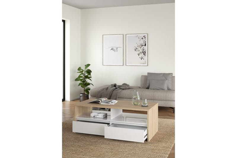 Varun Sofabord 120 cm - Hvit/Natur - Møbler - Bord - Sofabord & salongbord