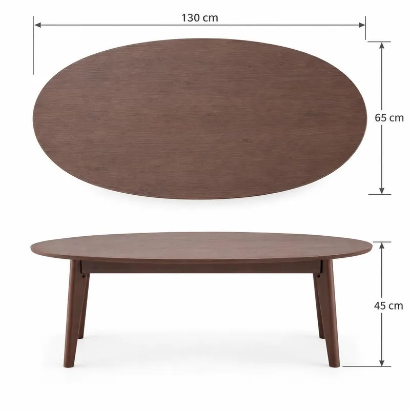 Velo Ovalt Sofabord 130x65 cm med Tre- og Valnøttutseende - Valnøtt - Møbler - Bord - Sofabord & salongbord