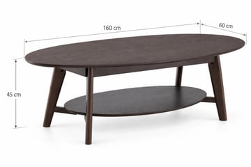 Velo Ovalt Sofabord med Hylle 160x60 cm med Tre- og Røkt Eik-utseende - Røkt eik - Møbler - Bord - Sofabord & salongbord