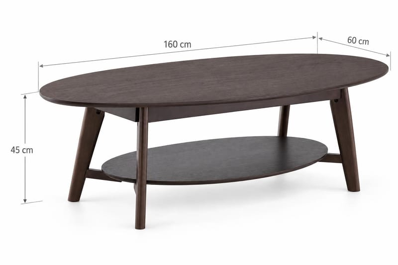 Velo Ovalt Sofabord med Hylle 160x60 cm med Tre- og Røkt Eik-utseende - Røkt eik - Møbler - Bord - Sofabord & salongbord