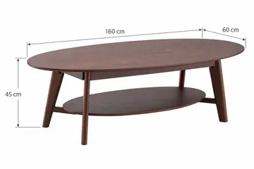 Velo Ovalt Sofabord med Hylle 160x60 cm med Tre- og Valnøttutseende - Valnøtt - Møbler - Bord - Sofabord & salongbord