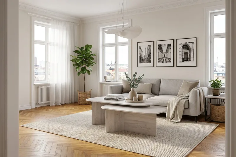 Vento Ovalt Sofabord 120x70 cm med Tre- og Hvitlasert Eik-utseende - Hvit - Møbler - Bord - Sofabord & salongbord