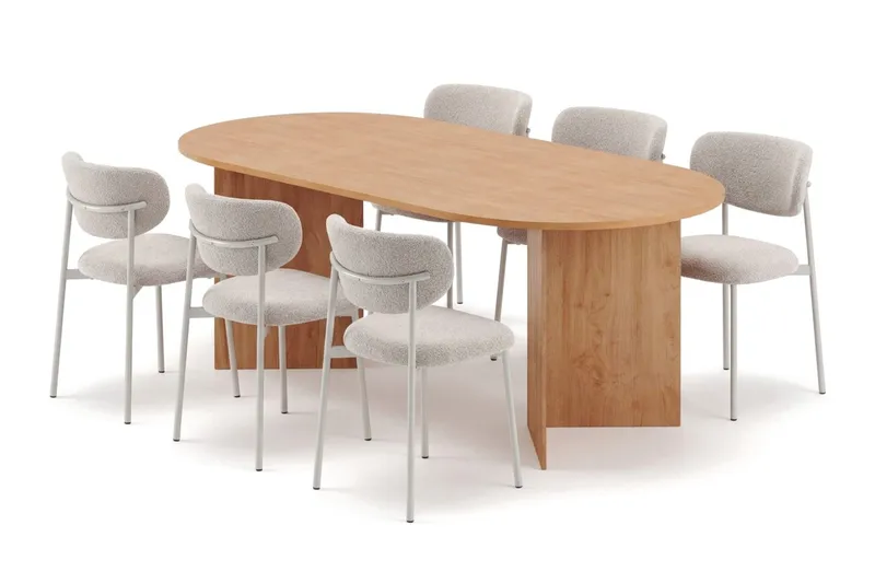 Vera oval spisegruppe 180 cm med 6 Lucy spisestoler, Eik