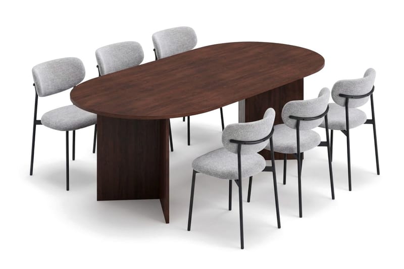 Vera oval spisegruppe 180 cm med 6 Lucy spisestoler, Valnøtt