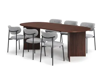 Vera oval spisegruppe 220 cm med 6 Lucy spisestoler - Valnøtt - Møbler - Bord - Spisegruppe