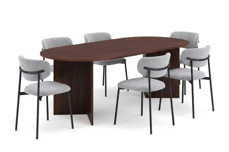 Vera oval spisegruppe 220 cm med 6 Lucy spisestoler - Valnøtt - Møbler - Bord - Spisegruppe