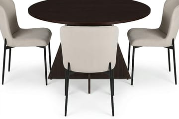 Vera Rund Spisegruppe 110 cm – Spisebord med 4 Elsie Spisestoler med Tre- og Røkt Eik-utseende - Mørkebrun|Beige - Møbler - Bord - Spisegruppe
