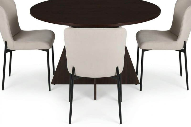 Vera Rund Spisegruppe 110 cm – Spisebord med 4 Elsie Spisestoler med Tre- og Røkt Eik-utseende - Mørkebrun|Beige - Møbler - Bord - Spisegruppe