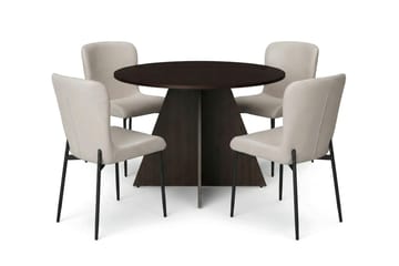 Vera Rund Spisegruppe 110 cm – Spisebord med 4 Elsie Spisestoler med Tre- og Røkt Eik-utseende - Mørkebrun|Beige - Møbler - Bord - Spisegruppe