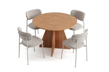 Vera rund spisegruppe 110 cm med 4 Lucy spisestoler - Eik - Møbler - Bord - Spisegruppe