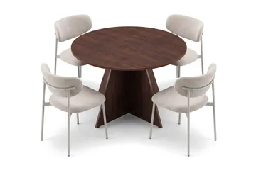 Vera rund spisegruppe 110 cm med 4 Lucy spisestoler - Valnøtt - Møbler - Bord - Spisegruppe