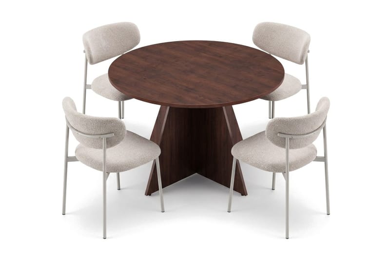 Vera rund spisegruppe 110 cm med 4 Lucy spisestoler - Valnøtt - Møbler - Bord - Spisegruppe