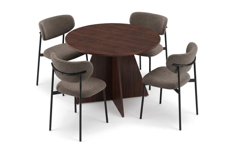 Vera rund spisegruppe 110 cm med 4 Lucy spisestoler - Valnøtt - Møbler - Bord - Spisegruppe