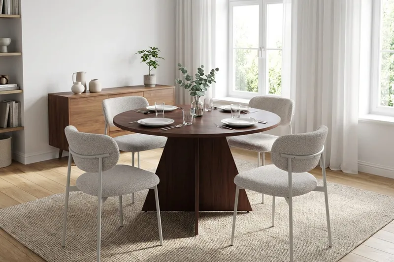 Vera rund spisegruppe 110 cm med 4 Lucy spisestoler - Valnøtt - Møbler - Bord - Spisegruppe