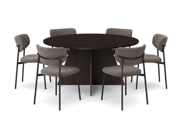 Vera rund spisegruppe 150 cm med 6 Lucy spisestoler - Røkt eik - Møbler - Bord - Spisegruppe