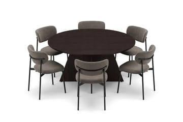 Vera rund spisegruppe 150 cm med 6 Lucy spisestoler - Røkt eik - Møbler - Bord - Spisegruppe