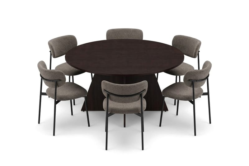 Vera rund spisegruppe 150 cm med 6 Lucy spisestoler - Røkt eik - Møbler - Bord - Spisegruppe