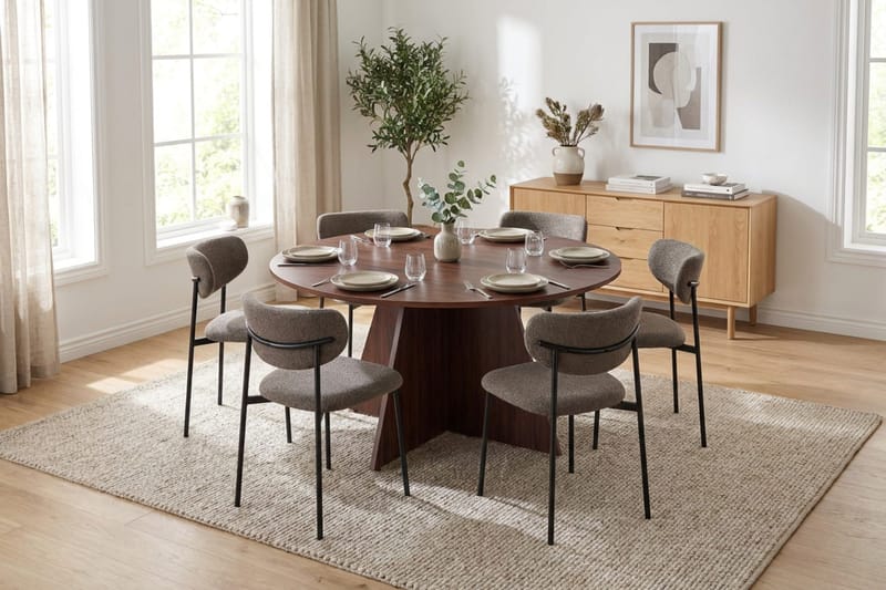 Vera rund spisegruppe 150 cm med 6 Lucy spisestoler - Valnøtt - Møbler - Bord - Spisegruppe