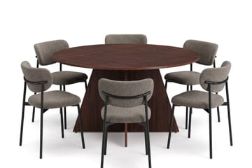 Vera rund spisegruppe 150 cm med 6 Lucy spisestoler - Valnøtt - Møbler - Bord - Spisegruppe