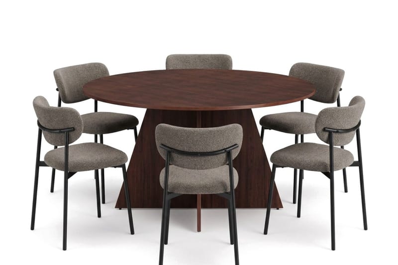 Vera rund spisegruppe 150 cm med 6 Lucy spisestoler - Valnøtt - Møbler - Bord - Spisegruppe