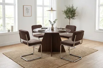 Vera Rundt Spisebord 110 cm med Tre- og Valnøttutseende - Valnøtt - Møbler - Bord - Spisebord & kjøkkenbord