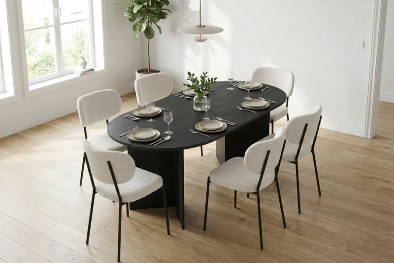 Vera Spisebord Oval 180x100 cm Finér - Svart - Møbler - Bord - Spisebord & kjøkkenbord