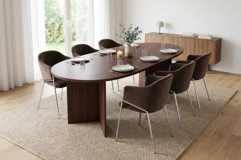 Vera spisegruppe, oval 180 cm, med 6 Filip spisestoler - Valnøtt - Møbler - Bord - Spisegruppe