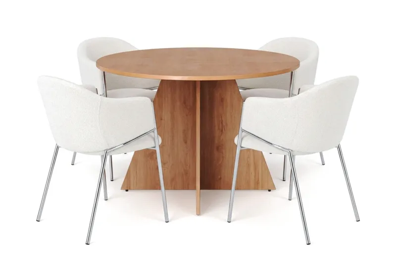 Vera spisegruppe, rund 110 cm, med 4 Filip spisestoler, Eik
