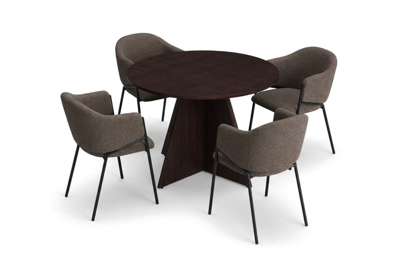 Vera spisegruppe, rund 110 cm, med 4 Filip spisestoler - Røkt eik - Møbler - Bord - Spisegruppe