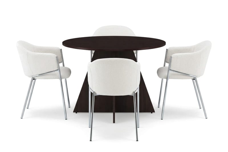 Vera spisegruppe, rund 110 cm, med 4 Filip spisestoler, Røkt eik