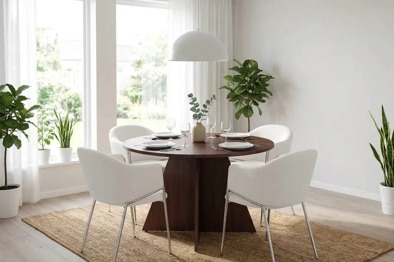 Vera spisegruppe, rund 110 cm, med 4 Filip spisestoler - Valnøtt - Møbler - Bord - Spisegruppe
