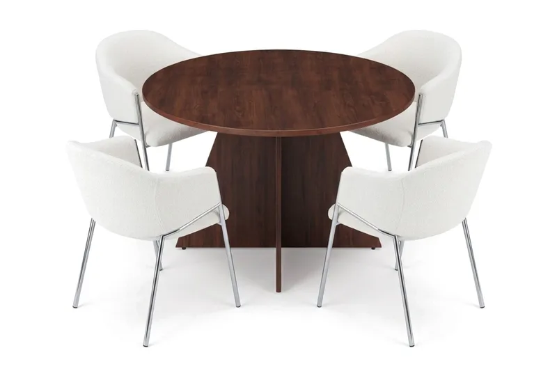 Vera spisegruppe, rund 110 cm, med 4 Filip spisestoler - Valnøtt - Møbler - Bord - Spisegruppe