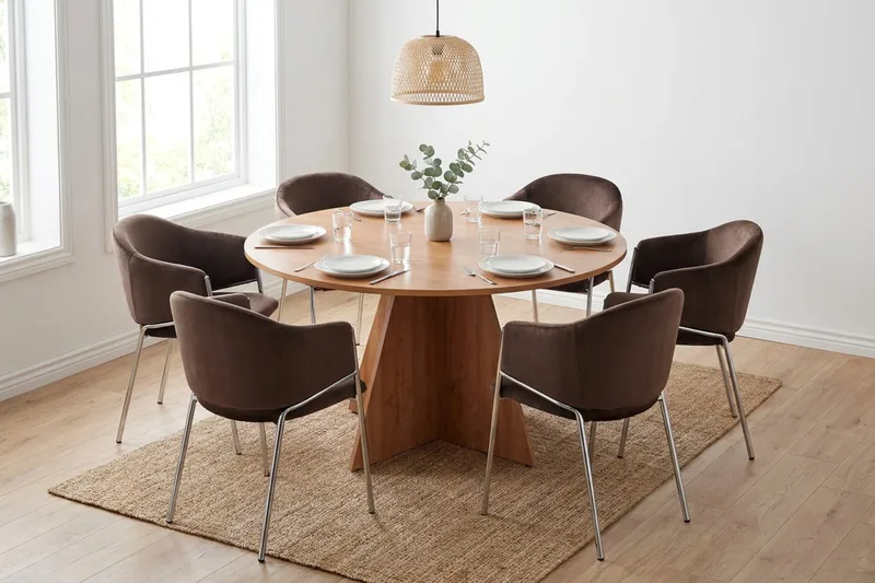 Vera spisegruppe, rund 130 cm, med 6 Filip spisestoler - Eik - Møbler - Bord - Spisegruppe