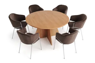 Vera spisegruppe, rund 130 cm, med 6 Filip spisestoler - Eik - Møbler - Bord - Spisegruppe