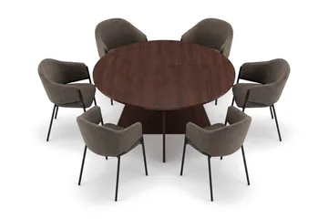 Vera spisegruppe, rund 150 cm, med 6 Filip spisestoler - Valnøtt - Møbler - Bord - Spisegruppe
