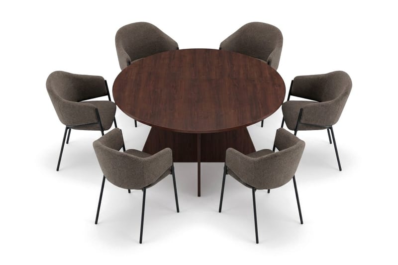 Vera spisegruppe, rund 150 cm, med 6 Filip spisestoler - Valnøtt - Møbler - Bord - Spisegruppe