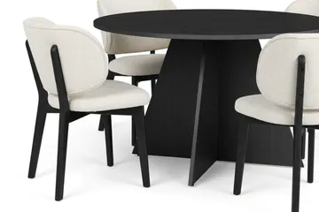 Vera Spisegruppe 110 cm rund i Svart med 4 Eira Spisestoler - Svartbeiset eik - Møbler - Bord - Spisegruppe