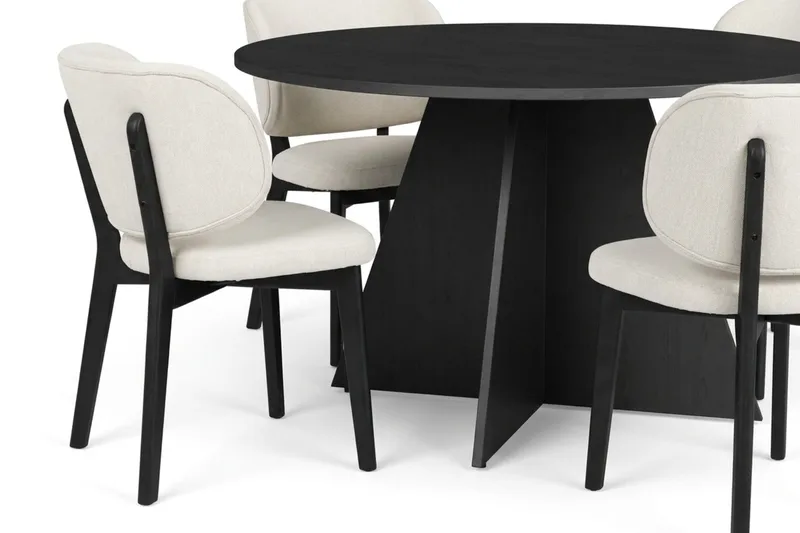 Vera Spisegruppe 110 cm rund i Svart med 4 Eira Spisestoler - Svartbeiset eik - Møbler - Bord - Spisegruppe