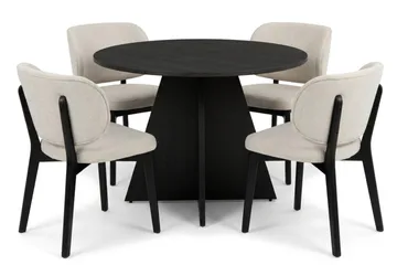 Vera Spisegruppe 110 cm rund i Svart med 4 Eira Spisestoler - Svartbeiset eik - Møbler - Bord - Spisegruppe