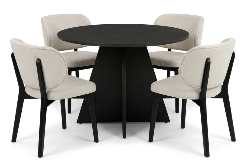 Vera Spisegruppe 110 cm rund i Svart med 4 Eira Spisestoler - Svartbeiset eik - Møbler - Bord - Spisegruppe